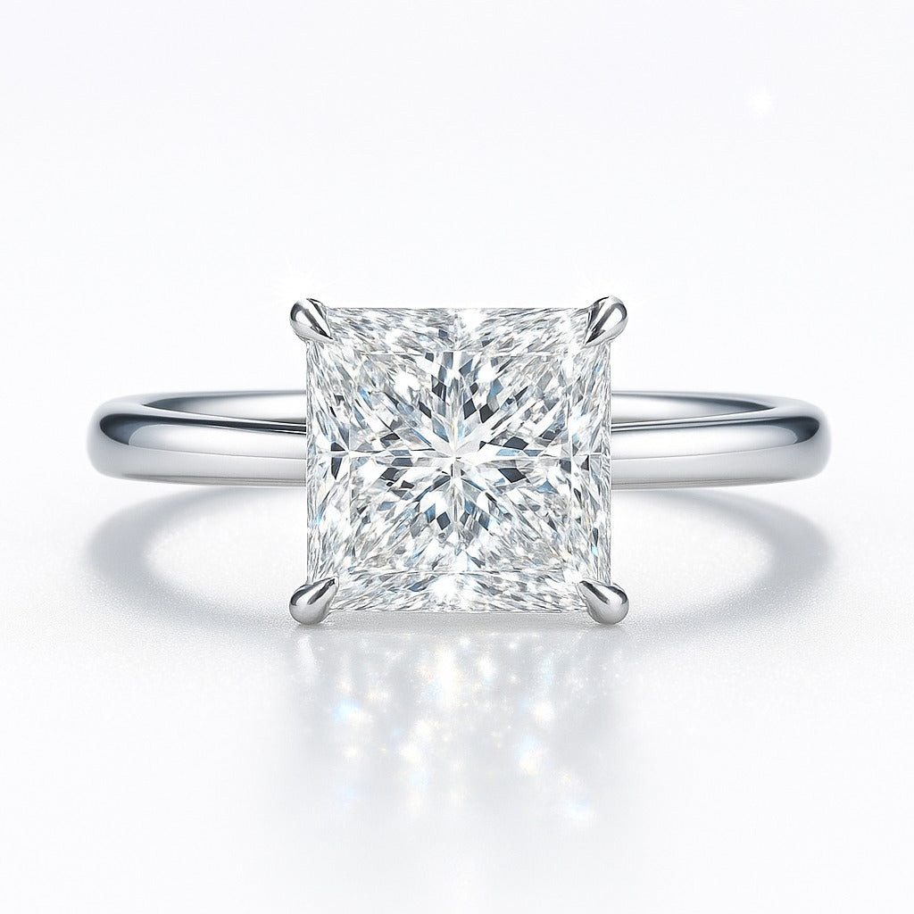 3 Carat Lab-Grown Solitaire Engagement Ring in 18k White Gold – Princess Cut Diamond