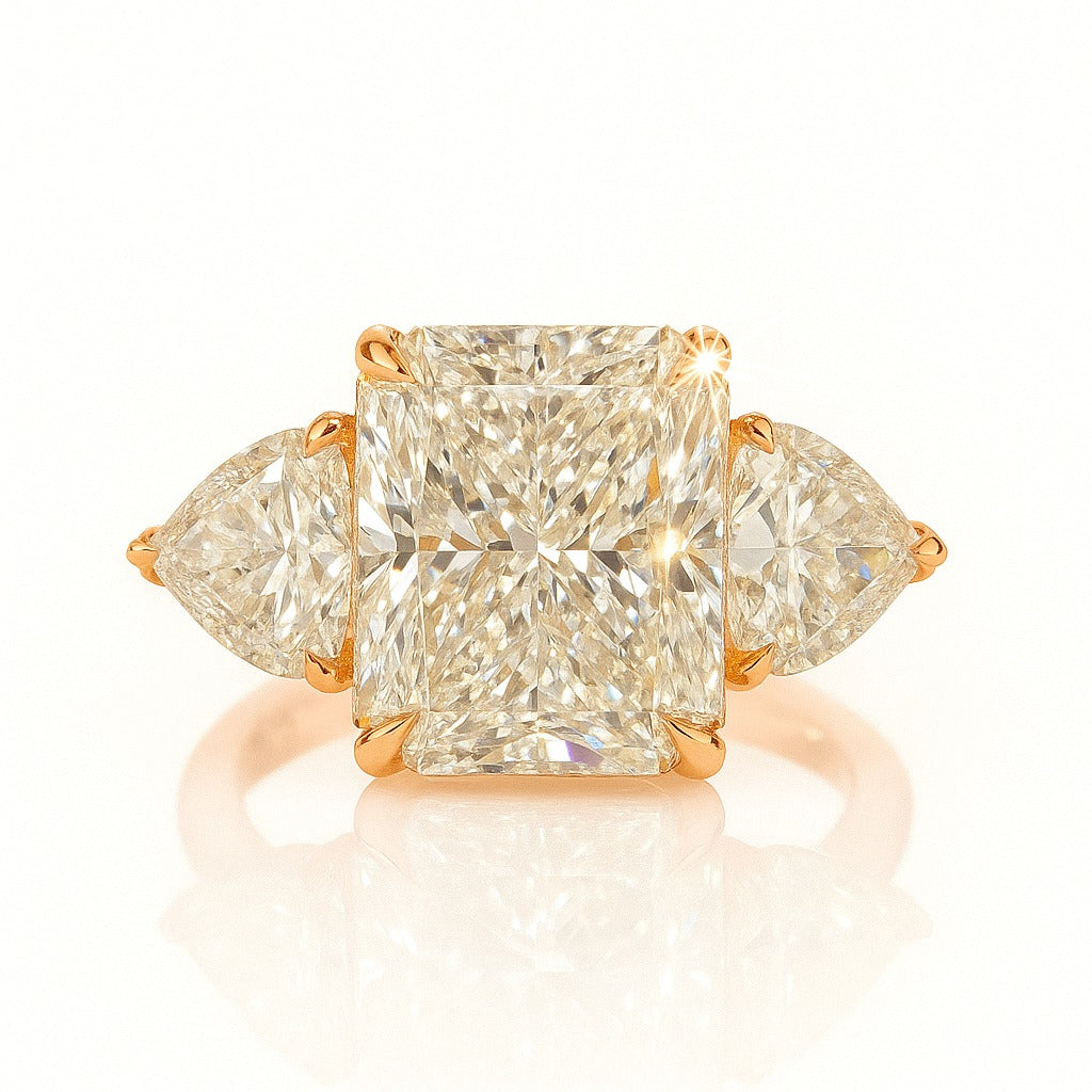 3 Carat Lab-Grown Trilogy Engagement Ring 18k Yellow Gold – Radiant Diamond