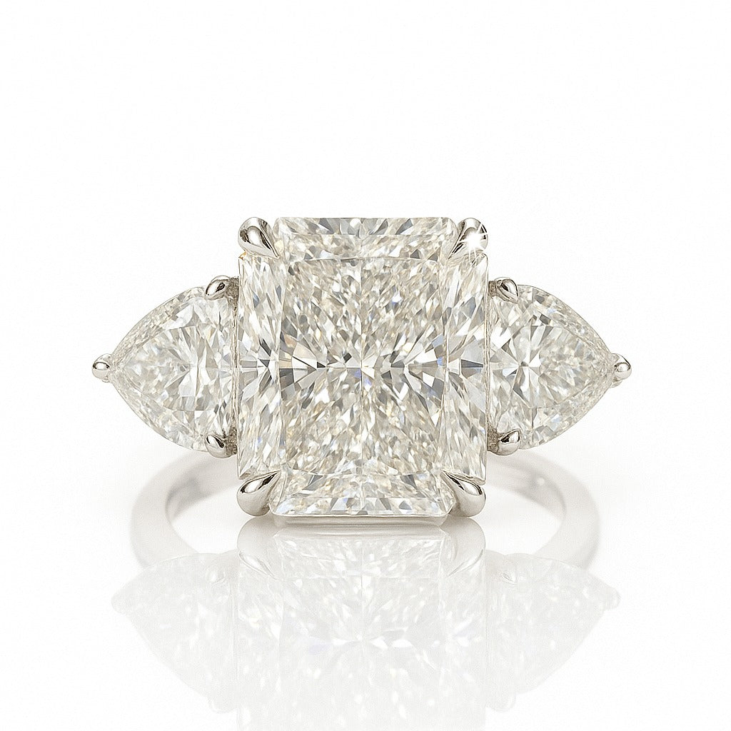 3 Carat Lab-Grown Trilogy Engagement Ring 18k Yellow Gold – Radiant Diamond