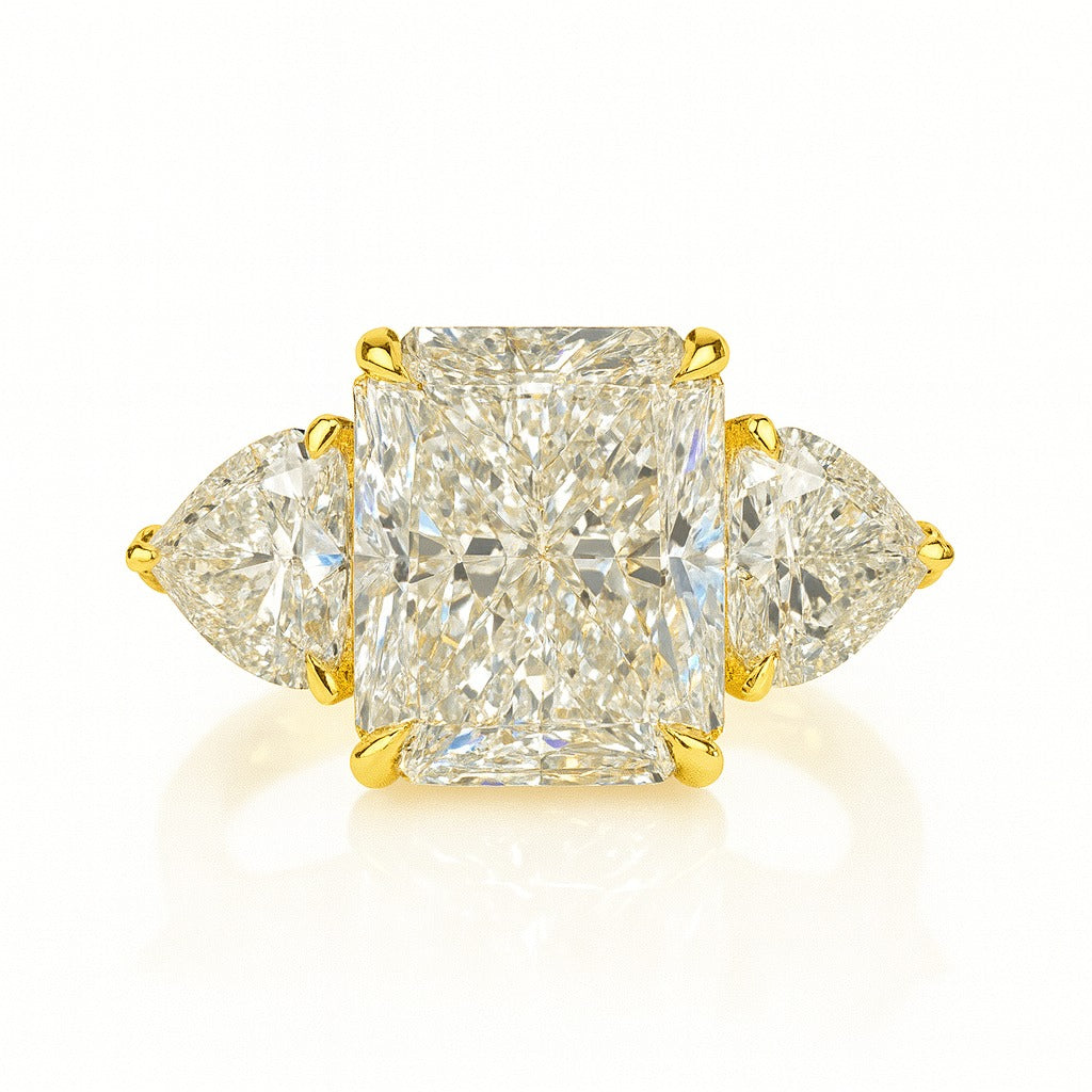 3 Carat Lab-Grown Trilogy Engagement Ring 18k Yellow Gold – Radiant Diamond