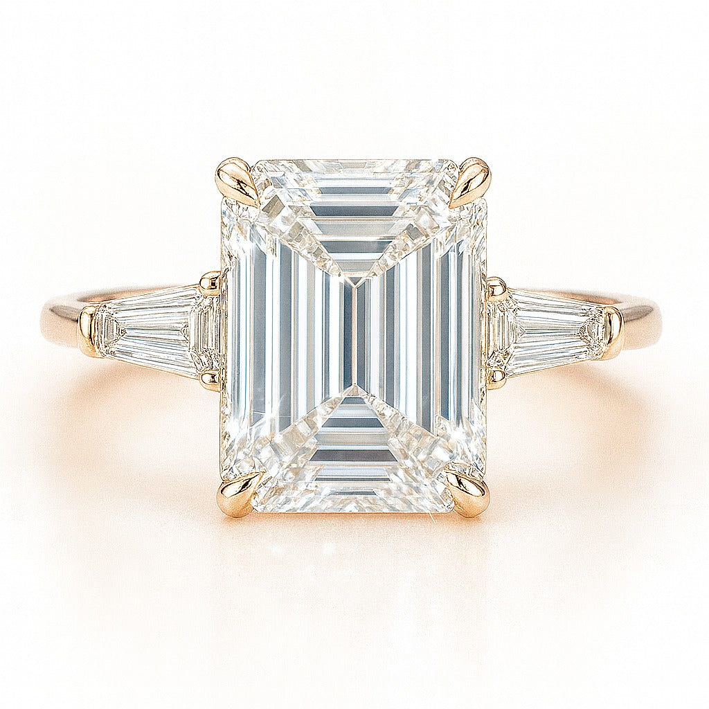 3 Carat Lab-Grown Trilogy Engagement Ring – Emerald Cut Diamond - 18k White Gold