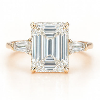 3 Carat Lab-Grown Trilogy Engagement Ring – Emerald Cut Diamond - 18k White Gold