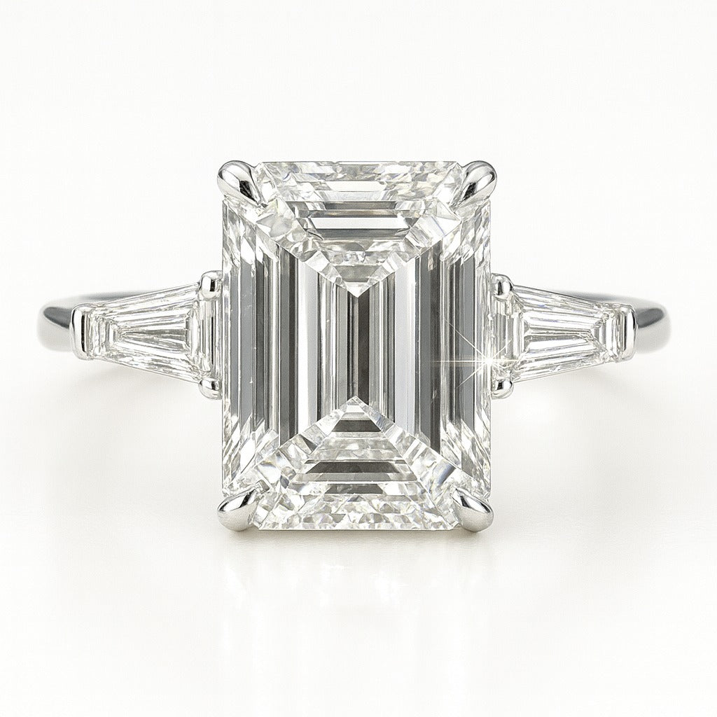 3 Carat Lab-Grown Trilogy Engagement Ring – Emerald Cut Diamond - 18k White Gold