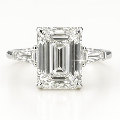 3 Carat Lab-Grown Trilogy Engagement Ring – Emerald Cut Diamond - 18k White Gold