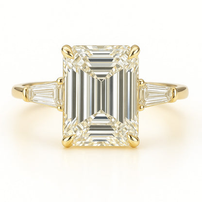 3 Carat Lab-Grown Trilogy Engagement Ring – Emerald Cut Diamond - 18k White Gold