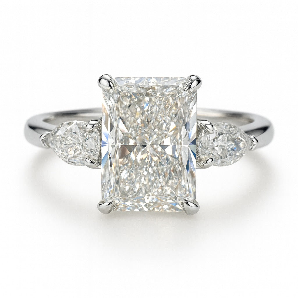 3 Carat Lab-Grown Trilogy Engagement Ring with Radiant Diamond