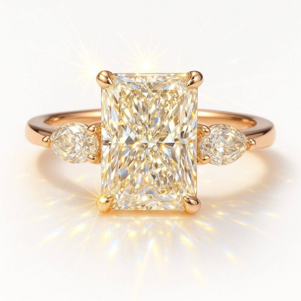 3 Carat Lab-grown Trilogy Engagement Ring – Radiant Diamond