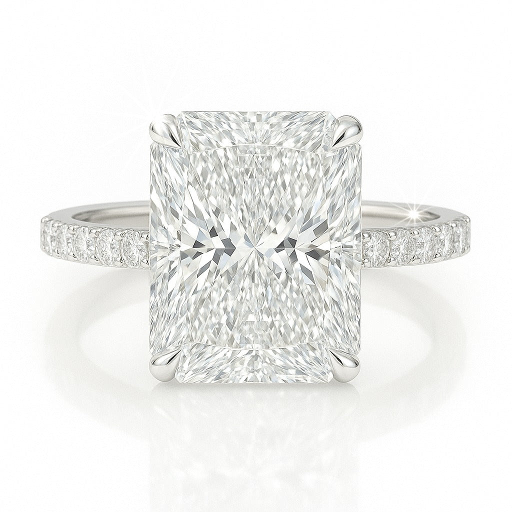4.5 Carat Lab-Grown Radiant Diamond Band Engagement Ring 18k White Gold