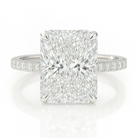 4.5 Carat Lab-Grown Radiant Diamond Band Engagement Ring 18k White Gold