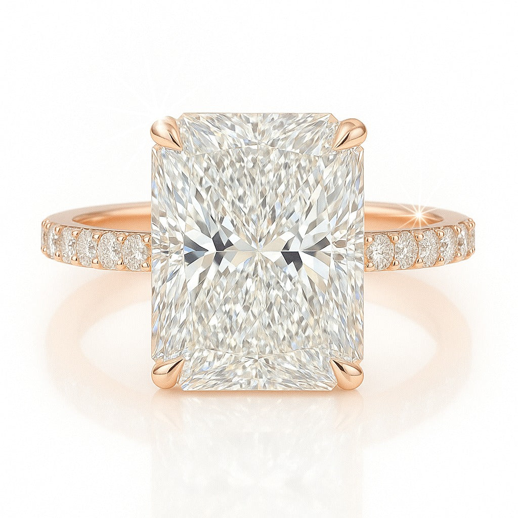 4 Carat Lab-Grown Diamond Band Engagement Ring in 18k White Gold – Radiant Cut