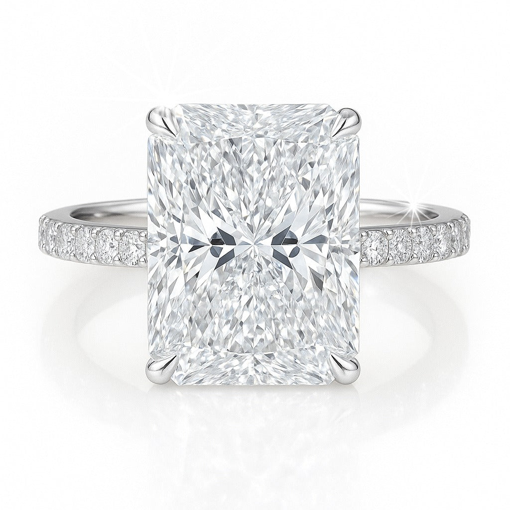4 Carat Lab-Grown Diamond Band Engagement Ring in 18k White Gold – Radiant Cut