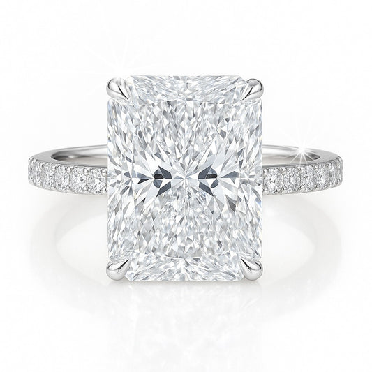 4 Carat Lab-Grown Diamond Band Engagement Ring in 18k White Gold – Radiant Cut