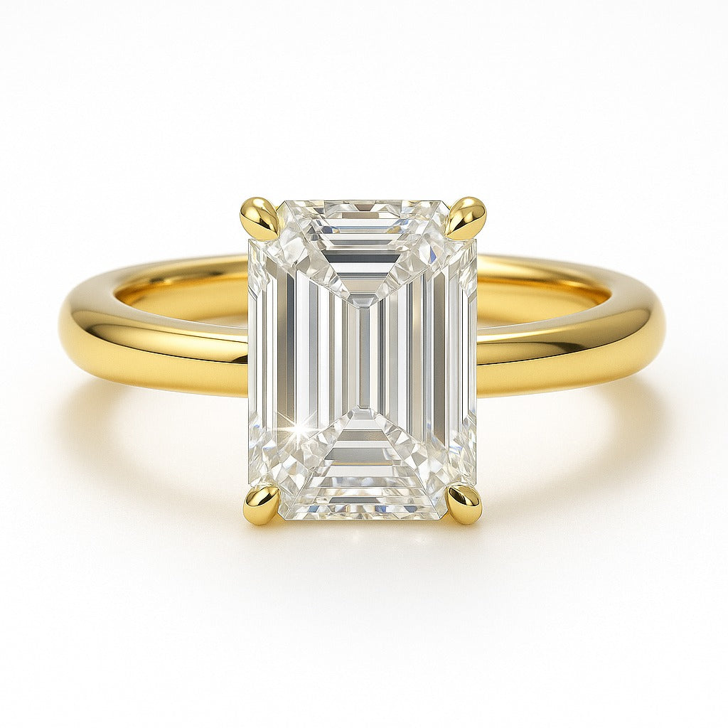 4 Carat Lab-Grown Emerald Cut Diamond Solitaire Engagement Ring - 18k Yellow Gold