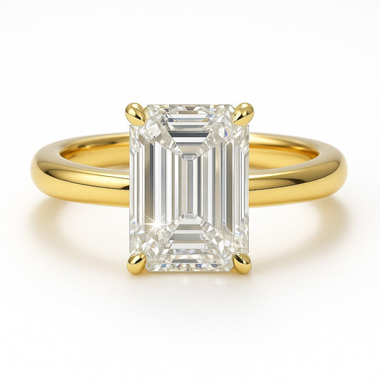 4 Carat Lab-Grown Emerald Cut Diamond Solitaire Engagement Ring - 18k Yellow Gold