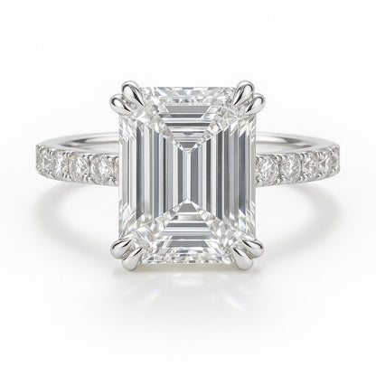 4 Carat Lab-Grown Emerald Diamond Band Engagement Ring - 18k White Gold