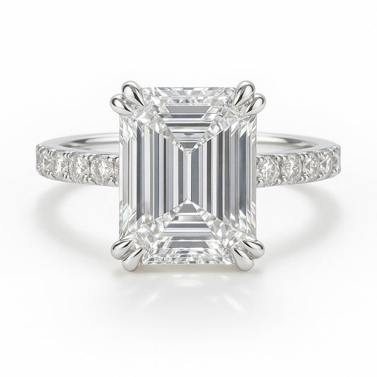 4 Carat Lab-Grown Emerald Diamond Band Engagement Ring - 18k White Gold