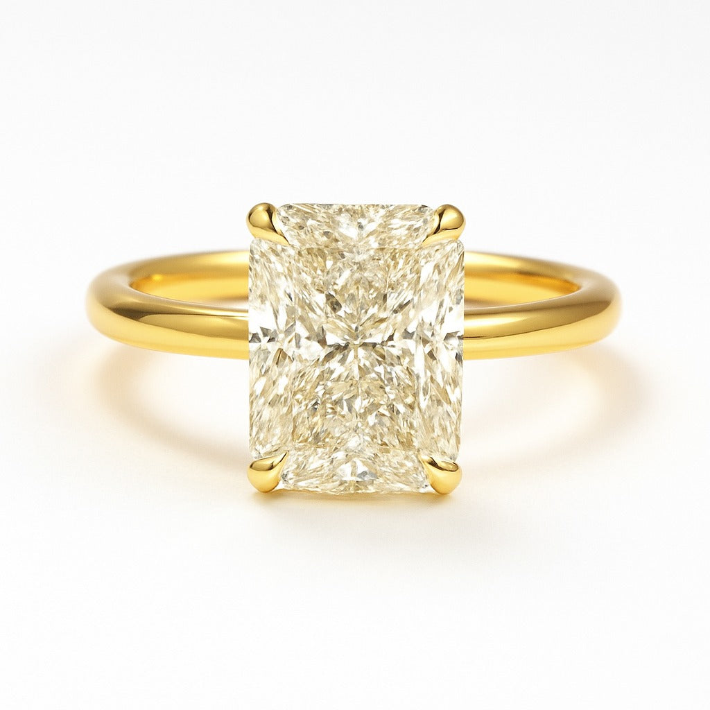 4 Carat Lab-Grown Radiant Diamond Solitaire Engagement Ring 18k Yellow Gold