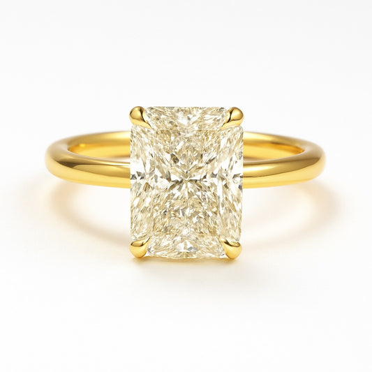 4 Carat Lab-Grown Radiant Diamond Solitaire Engagement Ring 18k Yellow Gold