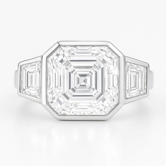 4 Carat Lab-Grown Trilogy Engagement Ring 18k White Gold – Asscher Cut Diamond