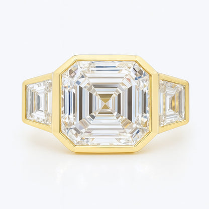 4 Carat Lab-Grown Trilogy Engagement Ring 18k White Gold – Asscher Cut Diamond