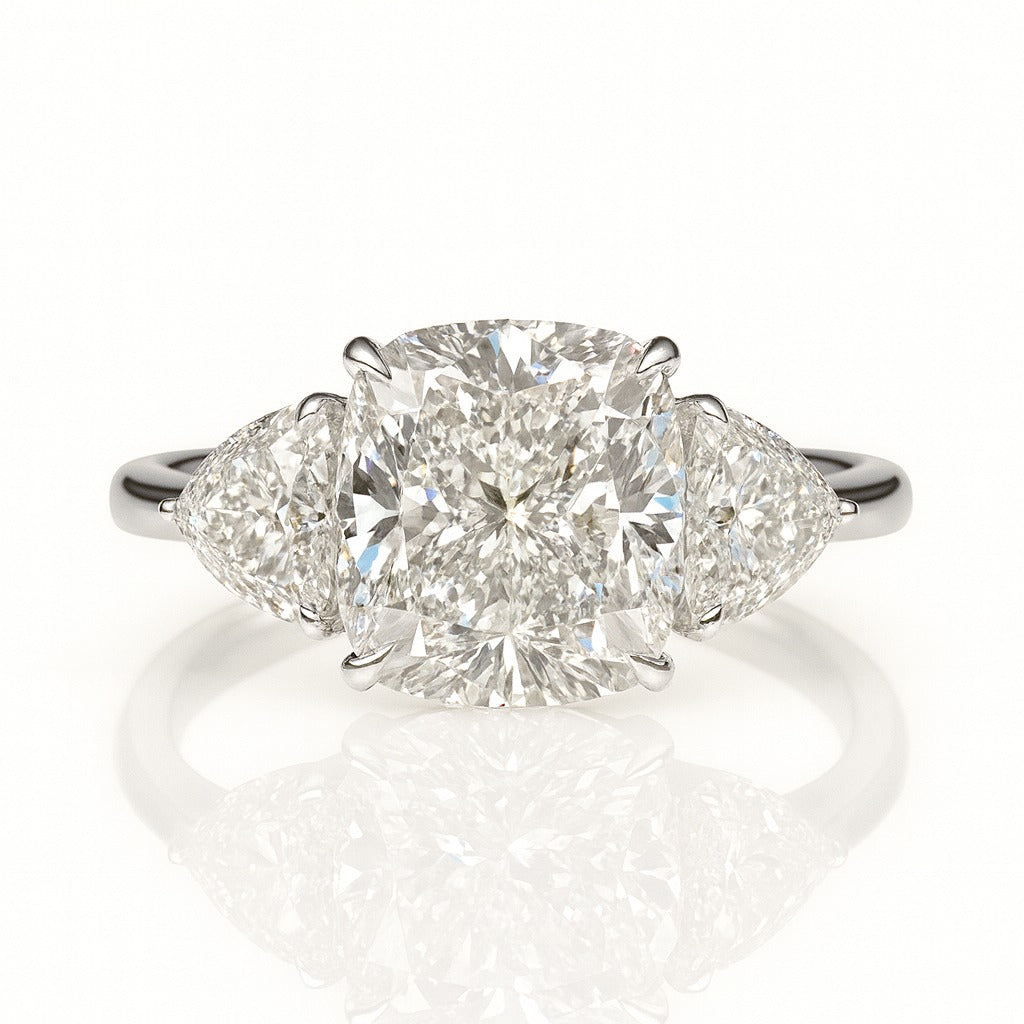 4 Carat Lab-Grown Trilogy Engagement Ring – Cushion Cut Diamond 18k White Gold