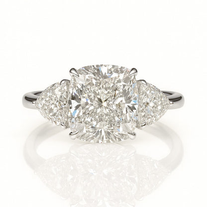 4 Carat Lab-Grown Trilogy Engagement Ring – Cushion Cut Diamond 18k White Gold