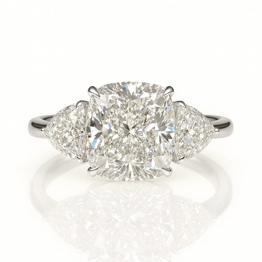 4 Carat Lab-Grown Trilogy Engagement Ring – Cushion Cut Diamond 18k White Gold
