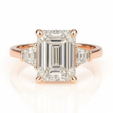4 Carat Lab-Grown Trilogy Engagement Ring in 18k White Gold – Emerald Cut Diamond