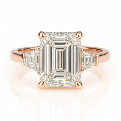 4 Carat Lab-Grown Trilogy Engagement Ring in 18k White Gold – Emerald Cut Diamond
