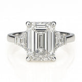 4 Carat Lab-Grown Trilogy Engagement Ring in 18k White Gold – Emerald Cut Diamond