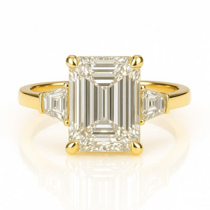 4 Carat Lab-Grown Trilogy Engagement Ring in 18k White Gold – Emerald Cut Diamond