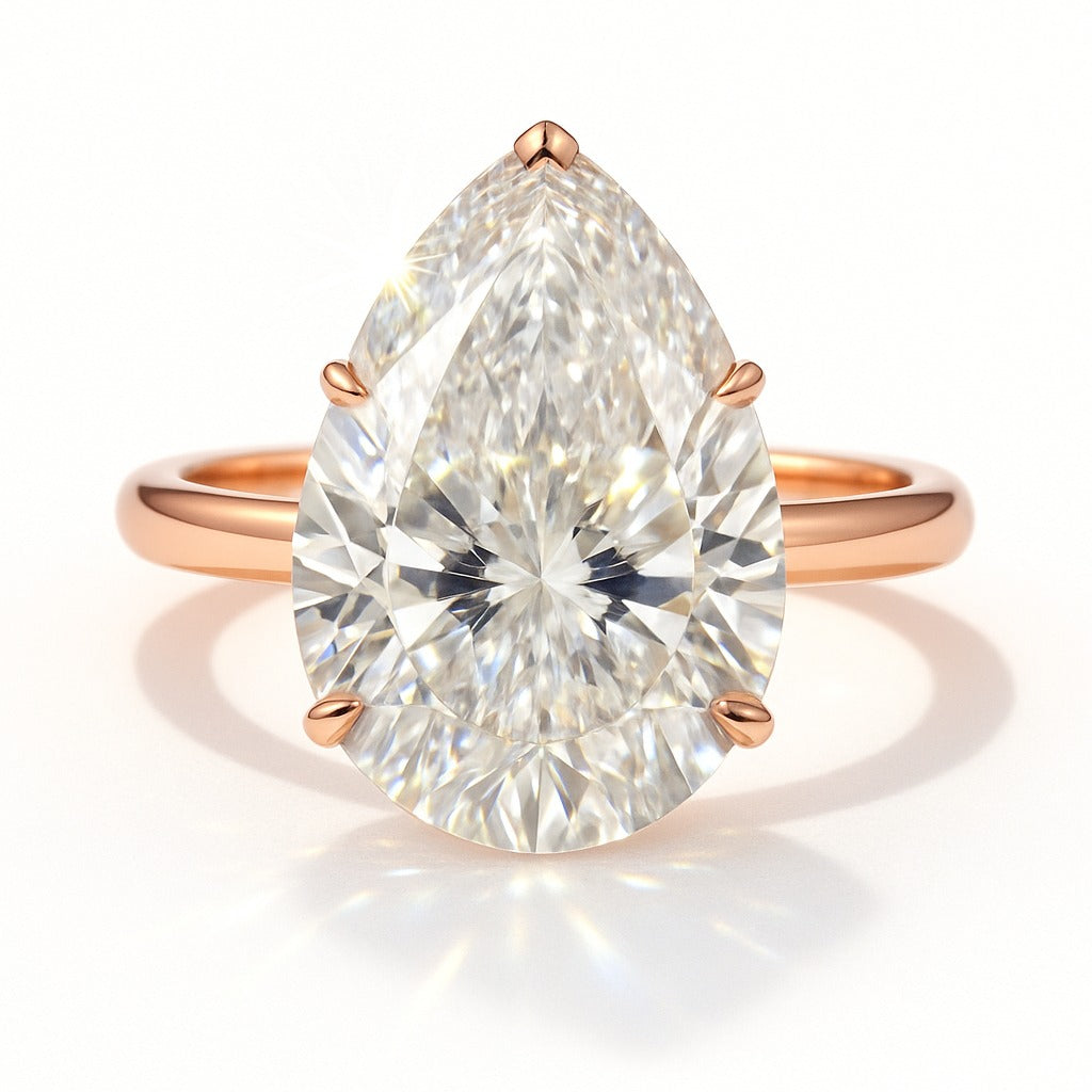 4 Carat Pear Lab-Grown Solitaire Engagement Ring - 18k Yellow Gold