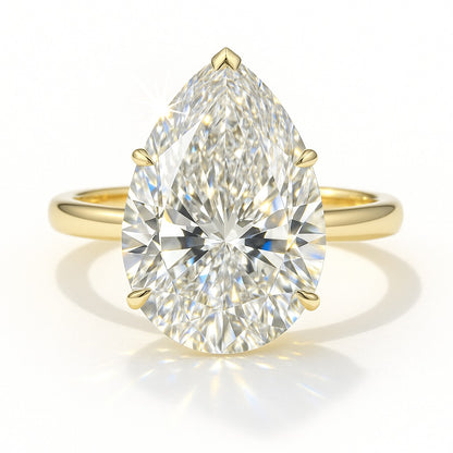 4 Carat Pear Lab-Grown Solitaire Engagement Ring - 18k Yellow Gold