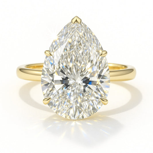 4 Carat Pear Lab-Grown Solitaire Engagement Ring - 18k Yellow Gold