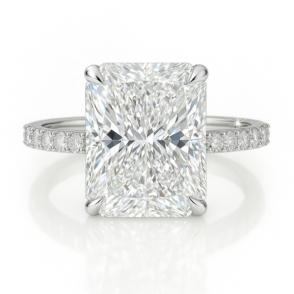 5 Carat Lab-Grown Diamond Band Engagement Ring 18k White Gold – Radiant Cut