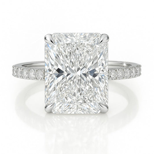 5 Carat Lab-Grown Diamond Band Engagement Ring 18k White Gold – Radiant Cut