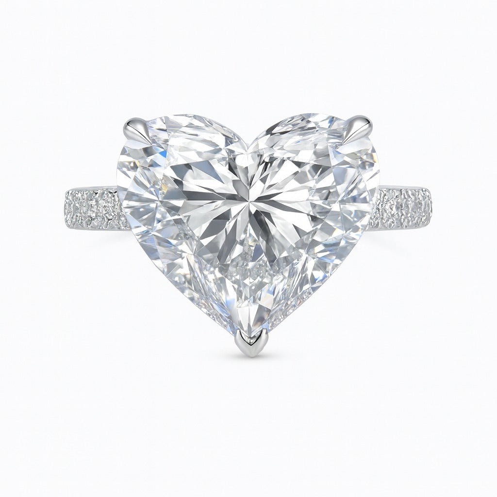 5 Carat Lab-Grown Heart Diamond Band Engagement Ring - 18k White Gold