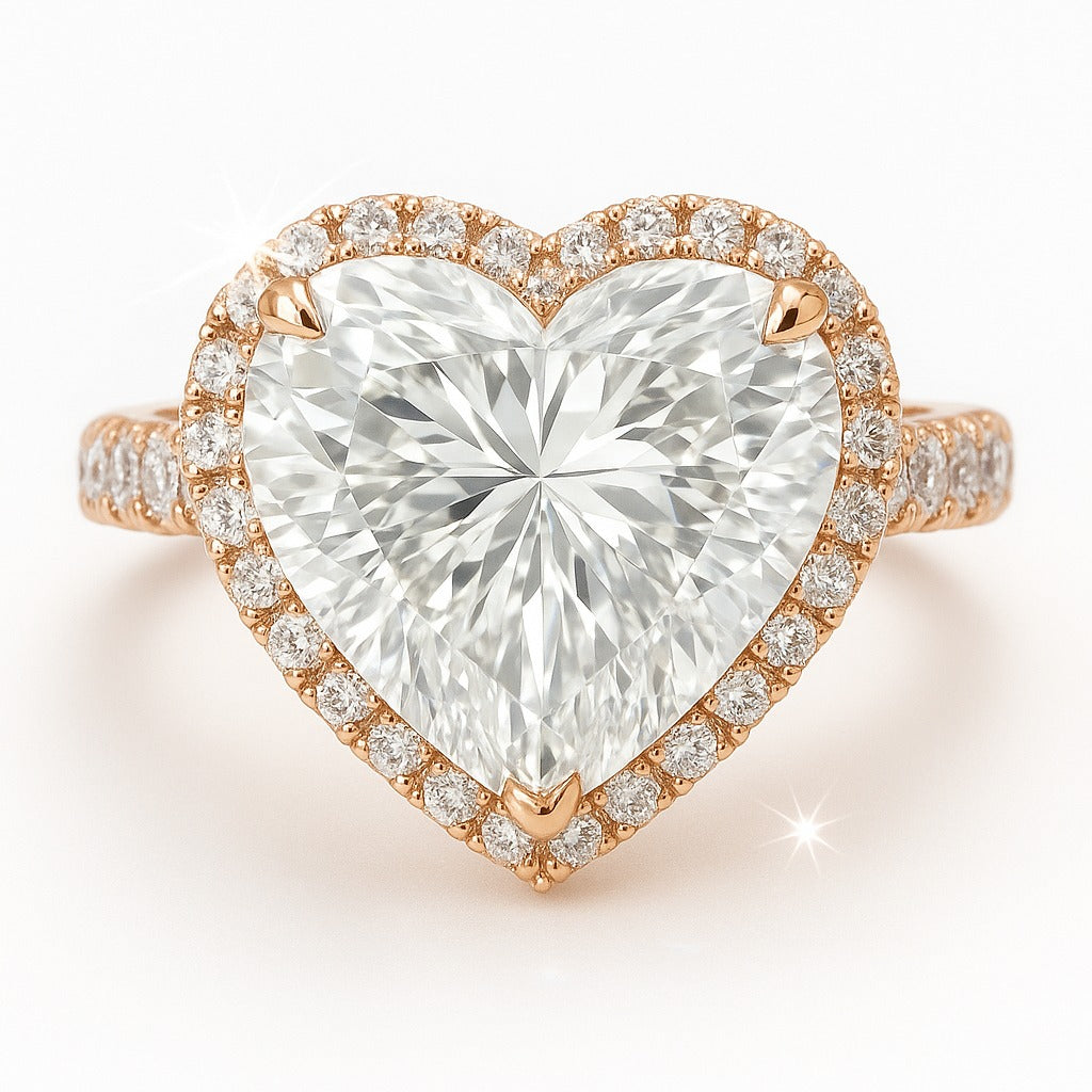 5 Carat Lab-Grown Heart Diamond Halo Engagement Ring - 18K White Gold