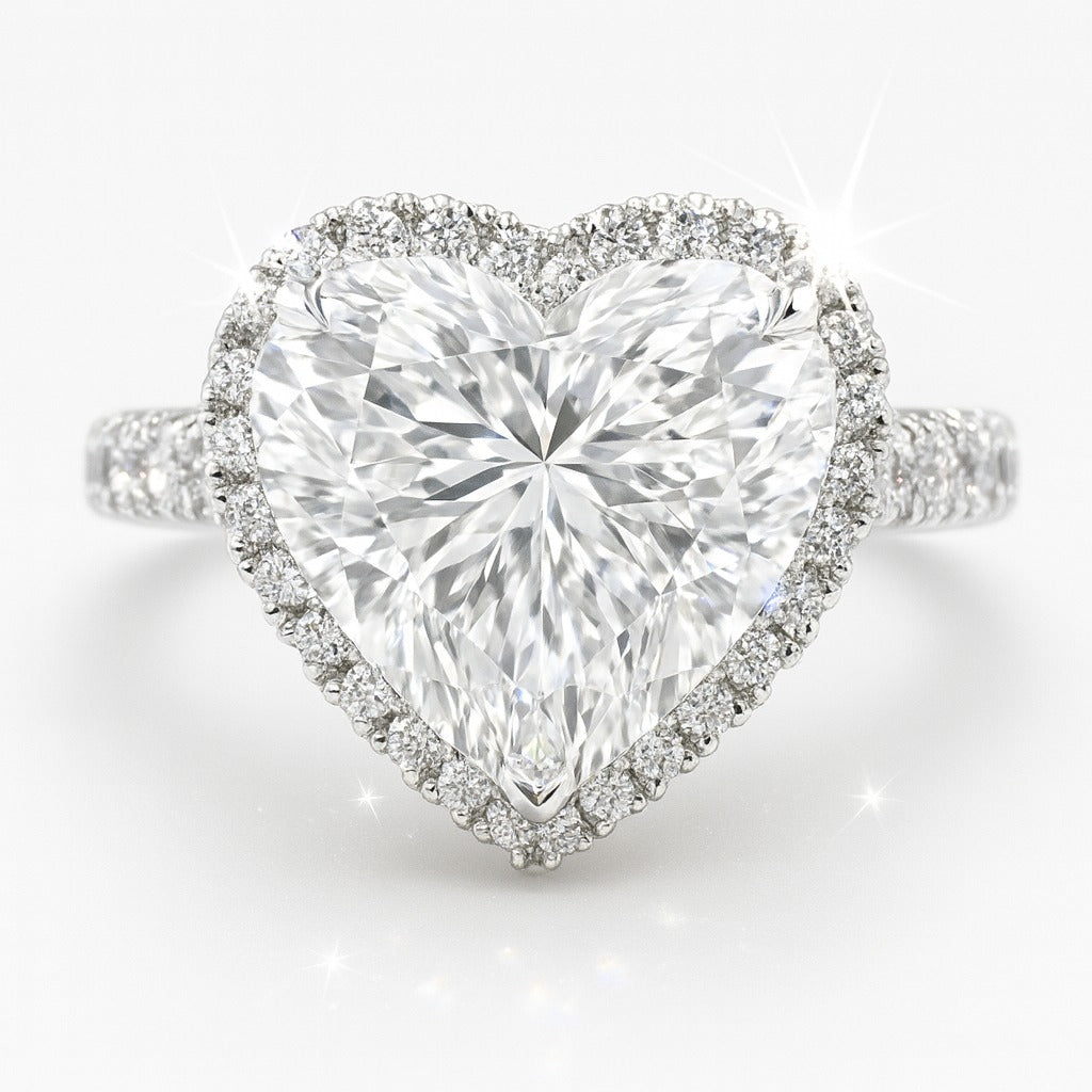 5 Carat Lab-Grown Heart Diamond Halo Engagement Ring - 18K White Gold