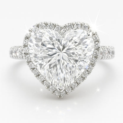 5 Carat Lab-Grown Heart Diamond Halo Engagement Ring - 18K White Gold