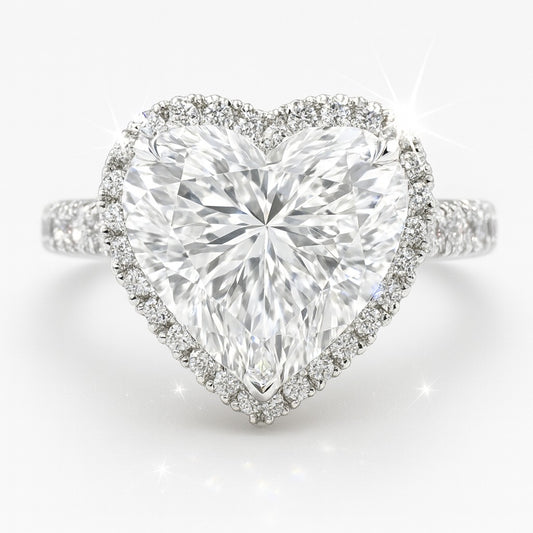 5 Carat Lab-Grown Heart Diamond Halo Engagement Ring - 18K White Gold
