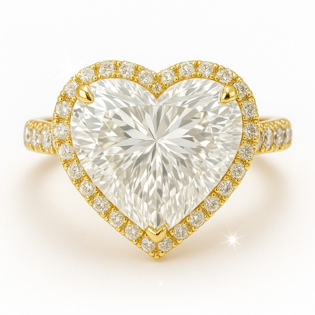 5 Carat Lab-Grown Heart Diamond Halo Engagement Ring - 18K White Gold