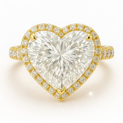 5 Carat Lab-Grown Heart Diamond Halo Engagement Ring - 18K White Gold