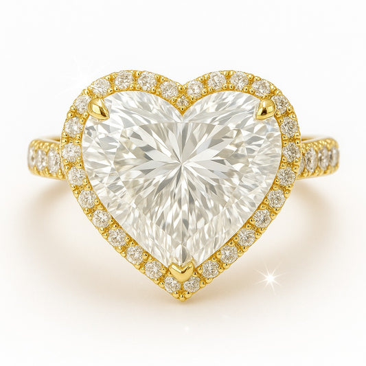 5 Carat Lab-Grown Heart Diamond Halo Engagement Ring - 18K White Gold