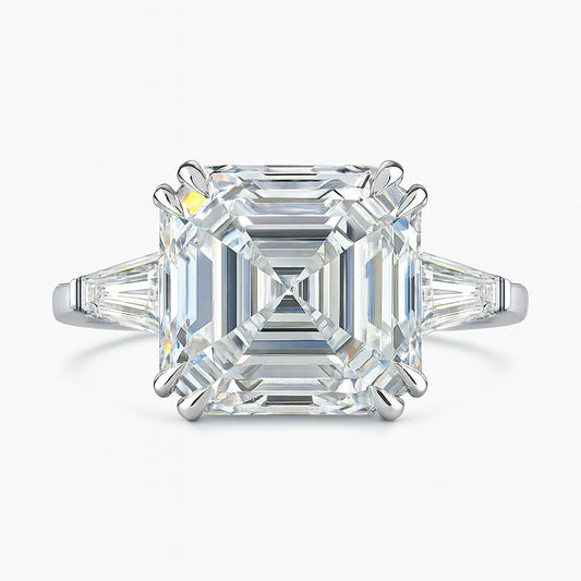 5 Carat Lab-Grown Trilogy Engagement Ring 18k White Gold – Asscher Cut Diamond