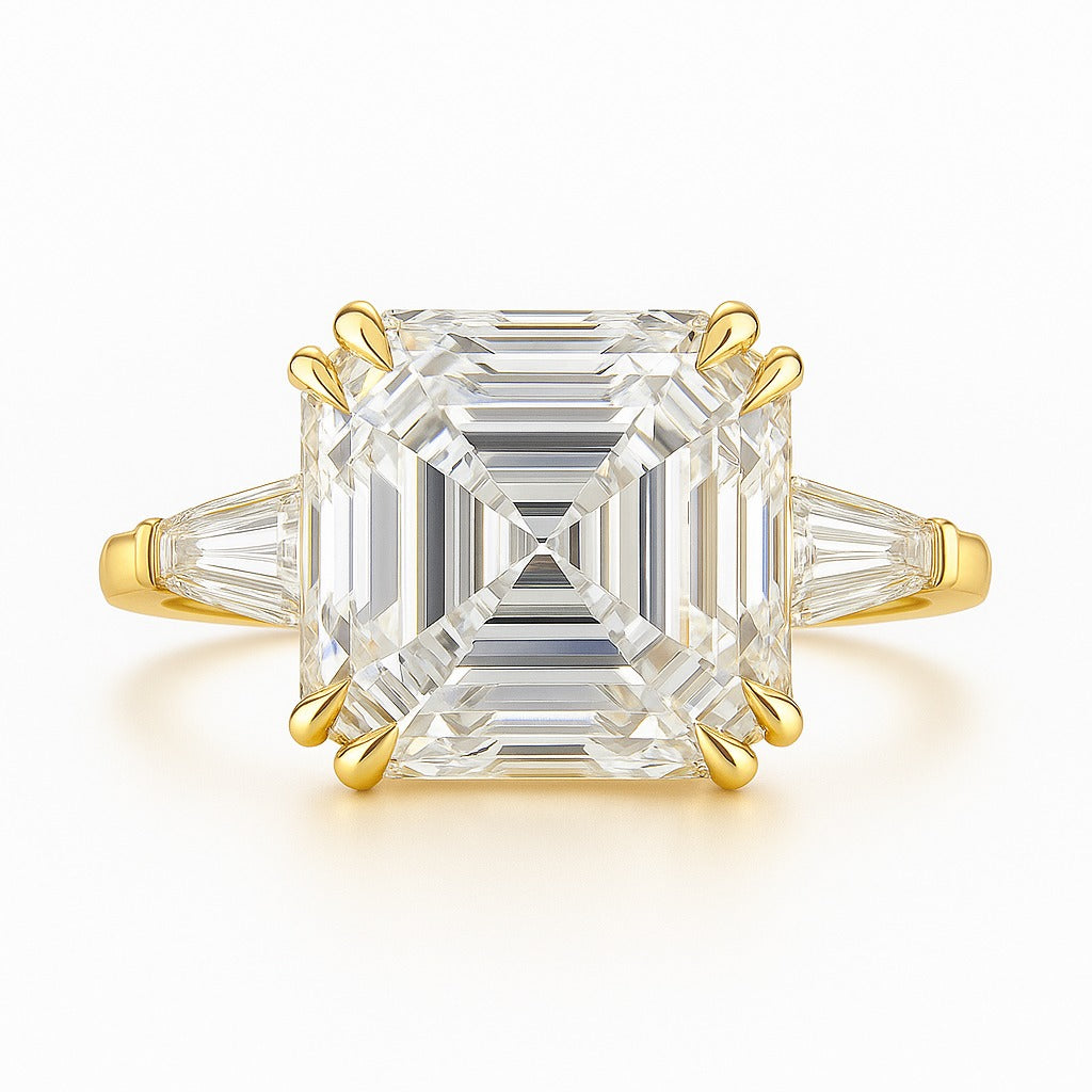 5 Carat Lab-Grown Trilogy Engagement Ring 18k White Gold – Asscher Cut Diamond