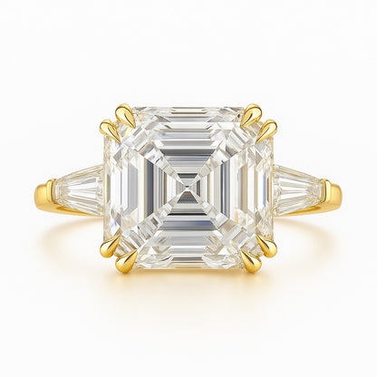 5 Carat Lab-Grown Trilogy Engagement Ring 18k White Gold – Asscher Cut Diamond