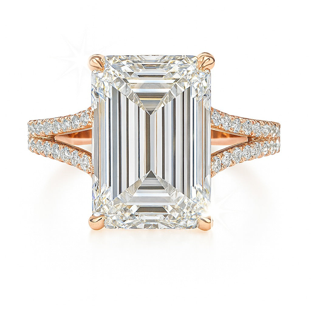 6.5 Carat Lab-Grown Emerald Cut Diamond Band Engagement Ring - 18k White Gold