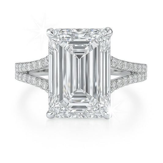 6.5 Carat Lab-Grown Emerald Cut Diamond Band Engagement Ring - 18k White Gold
