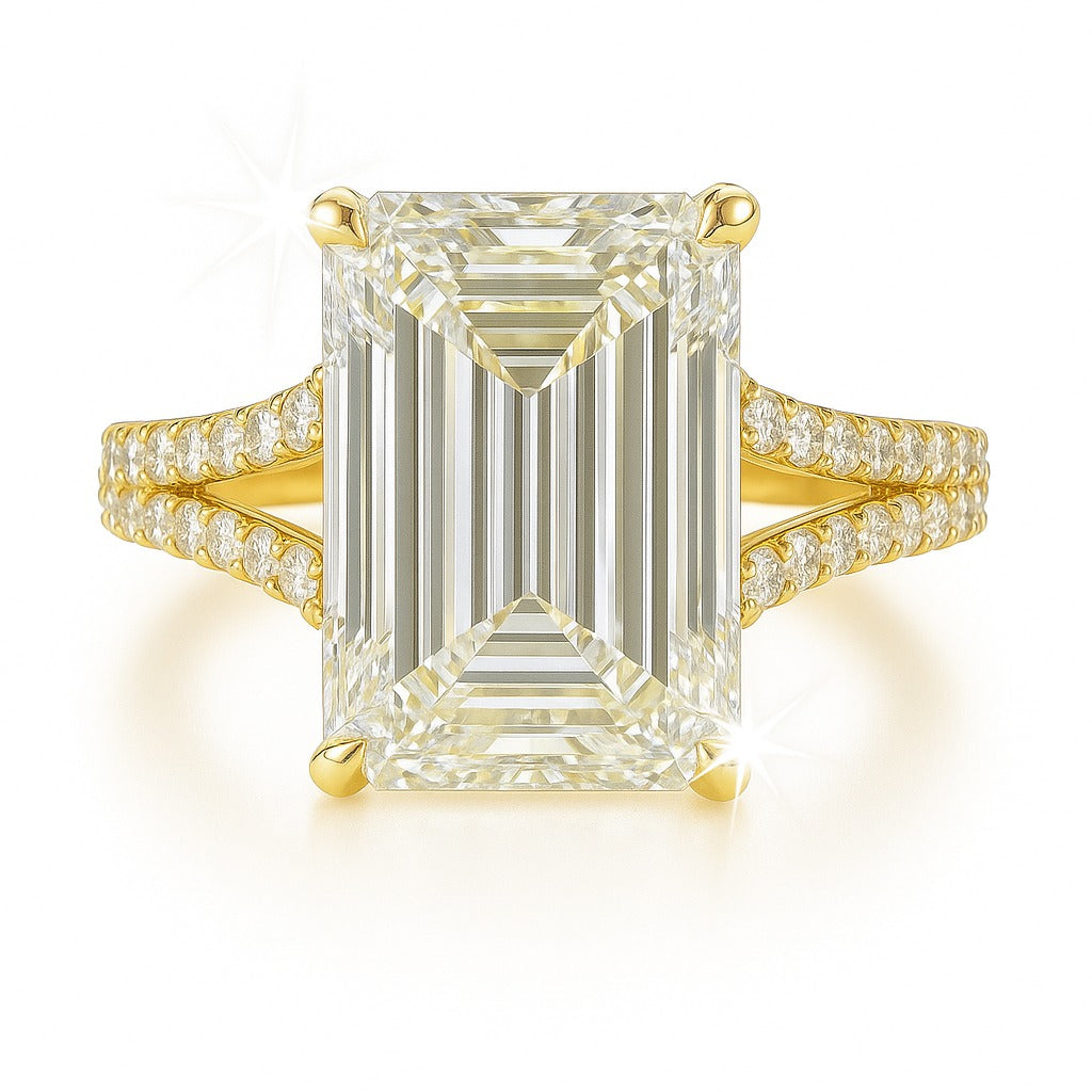 6.5 Carat Lab-Grown Emerald Cut Diamond Band Engagement Ring - 18k White Gold